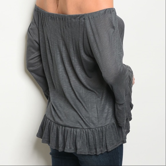 Black Off the Shoulder Ruffle Sleeve Top - Picture 8 of 8